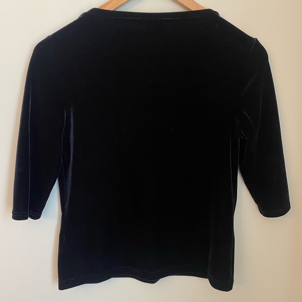 Vintage Y2K Jacob Black Velvet V-Neck Top Blouse 90s M Fitted Stretch Retro - Picture 7 of 8